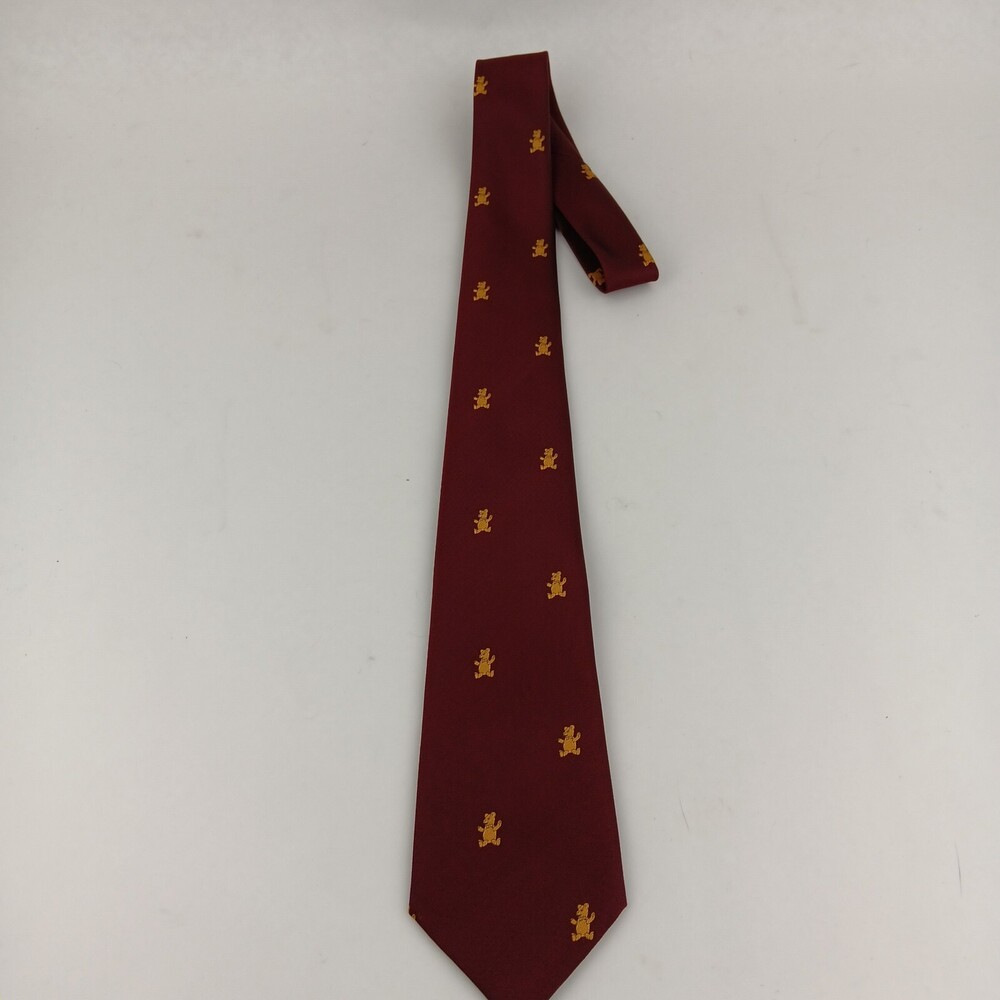 Avala Men's Burgundy With Yellow Bears Design Neck Tie - 100% Polyester